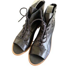 Coolway Leather Open-Toe Lace-Up Ankle Boots With Floral Cutouts Womens